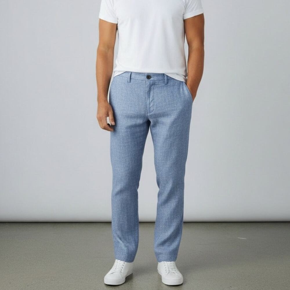 Tasso Elba 100% Linen Straight Leg Pants Men's Sz 32x30 Blue Coastal Timeless